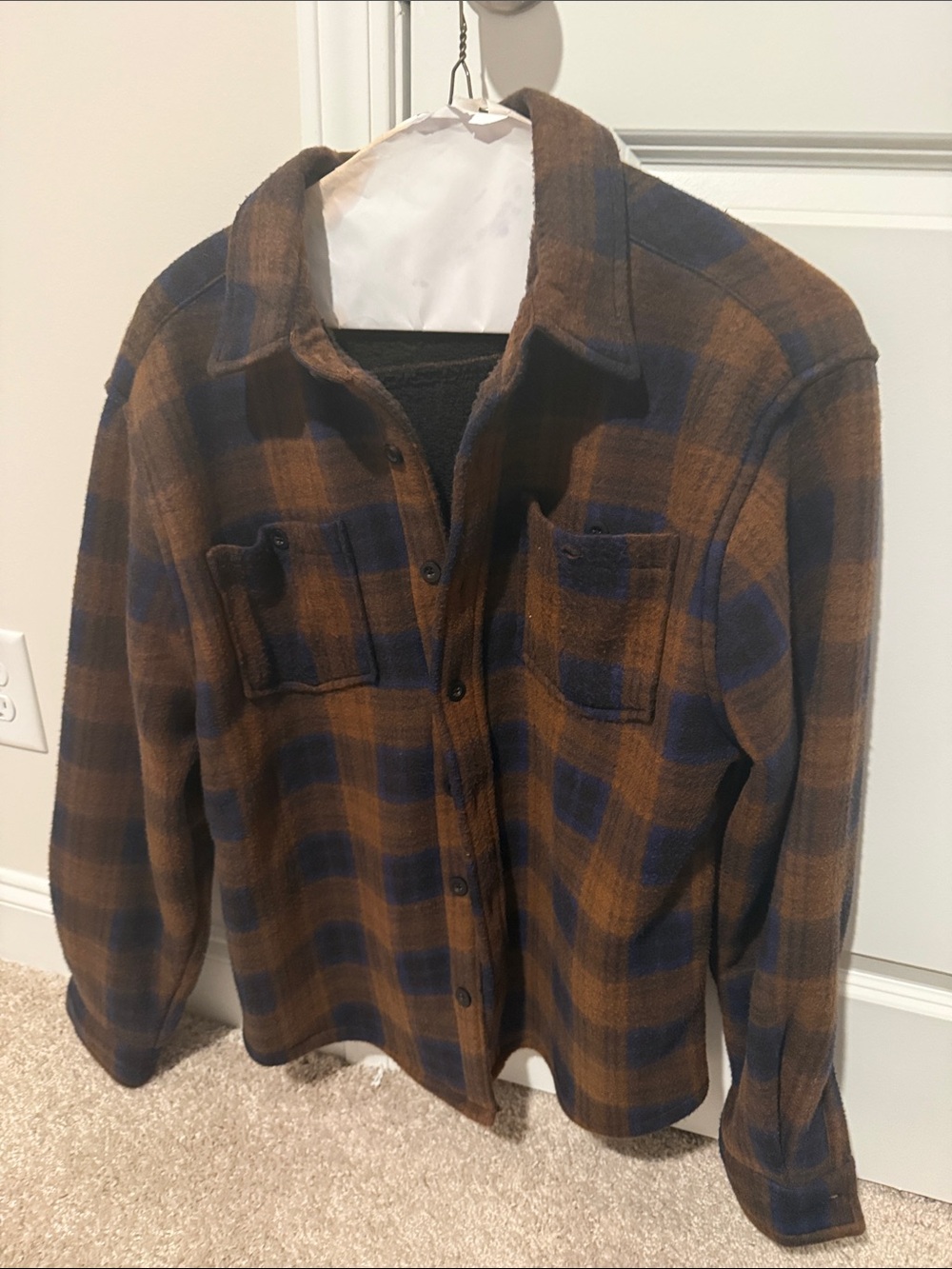 Men's Brown & Navy Plaid Flannel Jacket